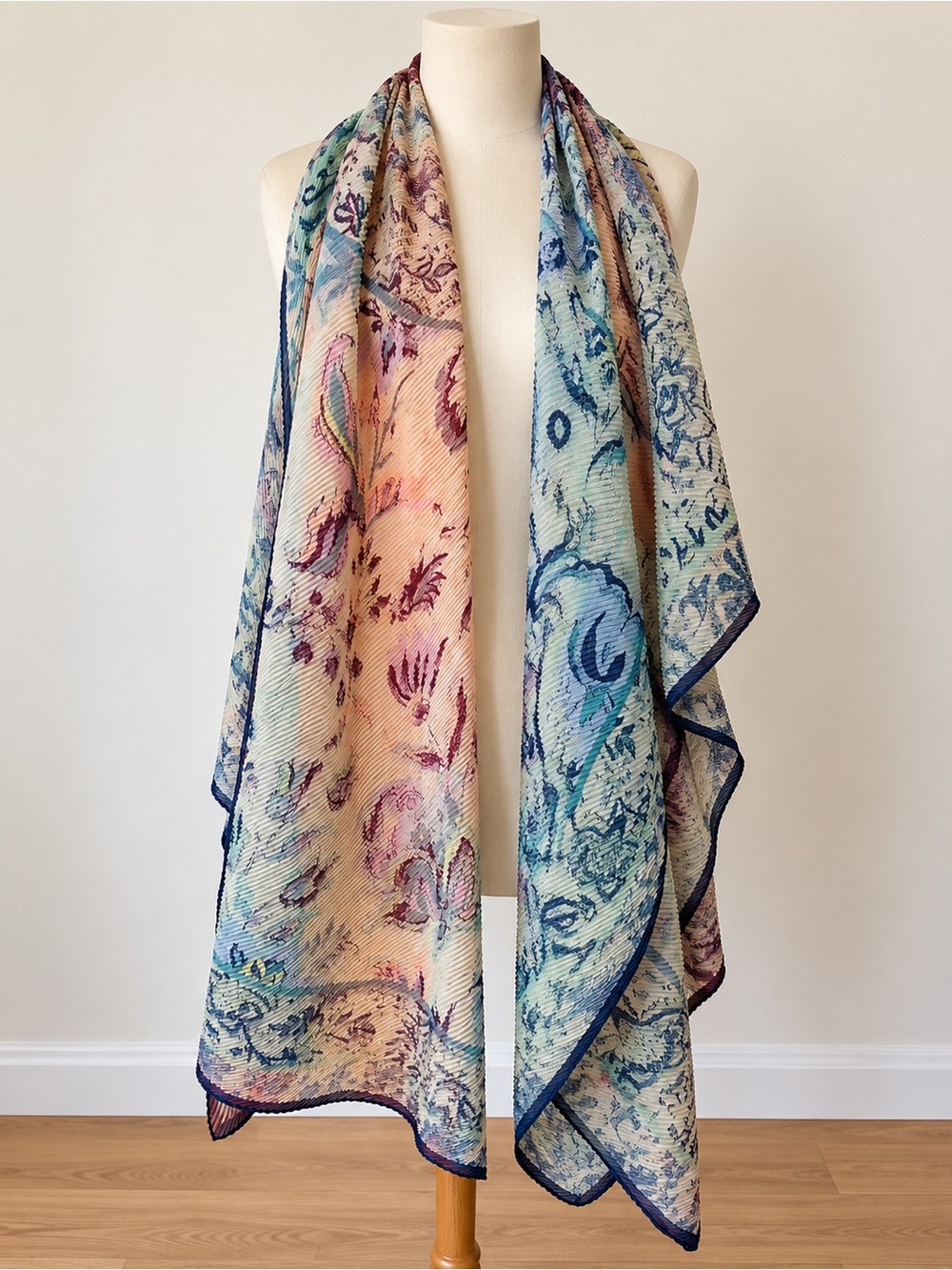 Vince Floral Print Lightweight Scarf in Blue, Pink & Cream